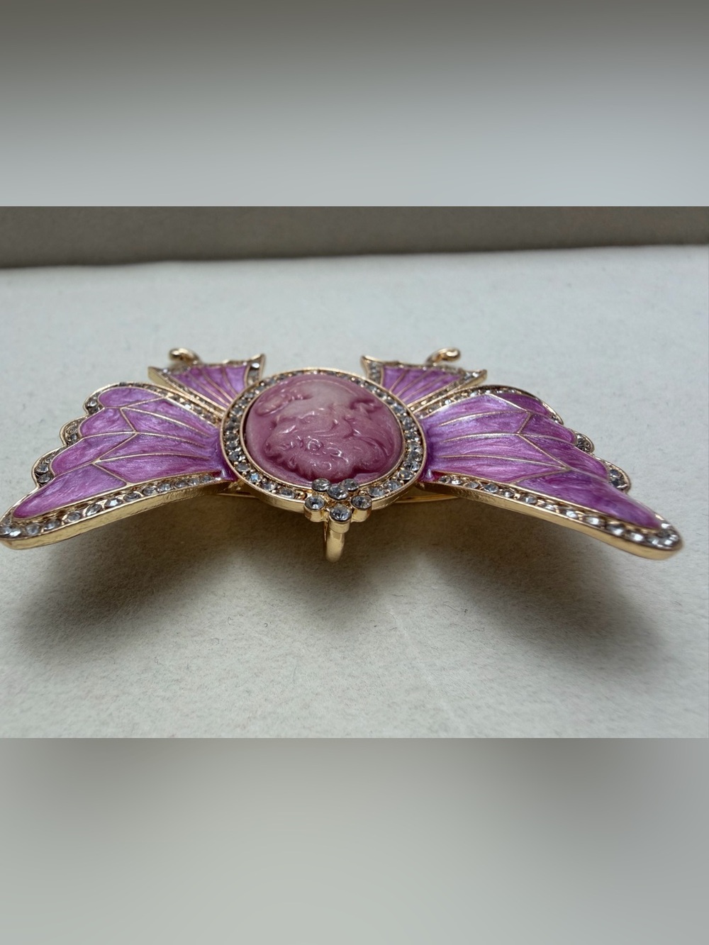 Purple Butterfly Cameo Brooch with Crystal Accents - Picture 3 of 5